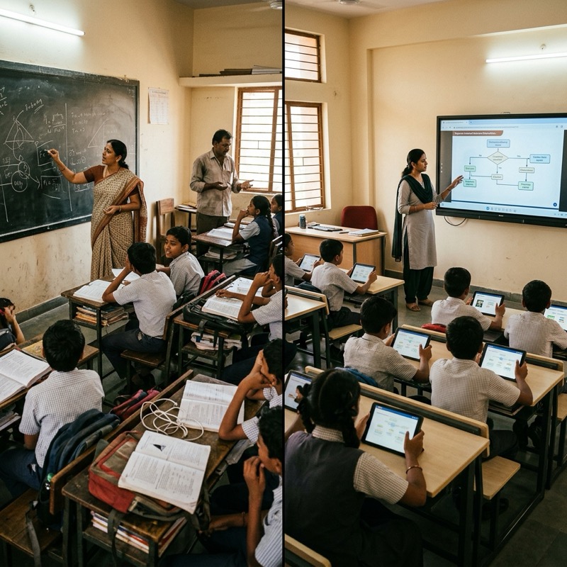 Classrooms shift from fragmented chalkboard teaching to structured digital systems with tablets